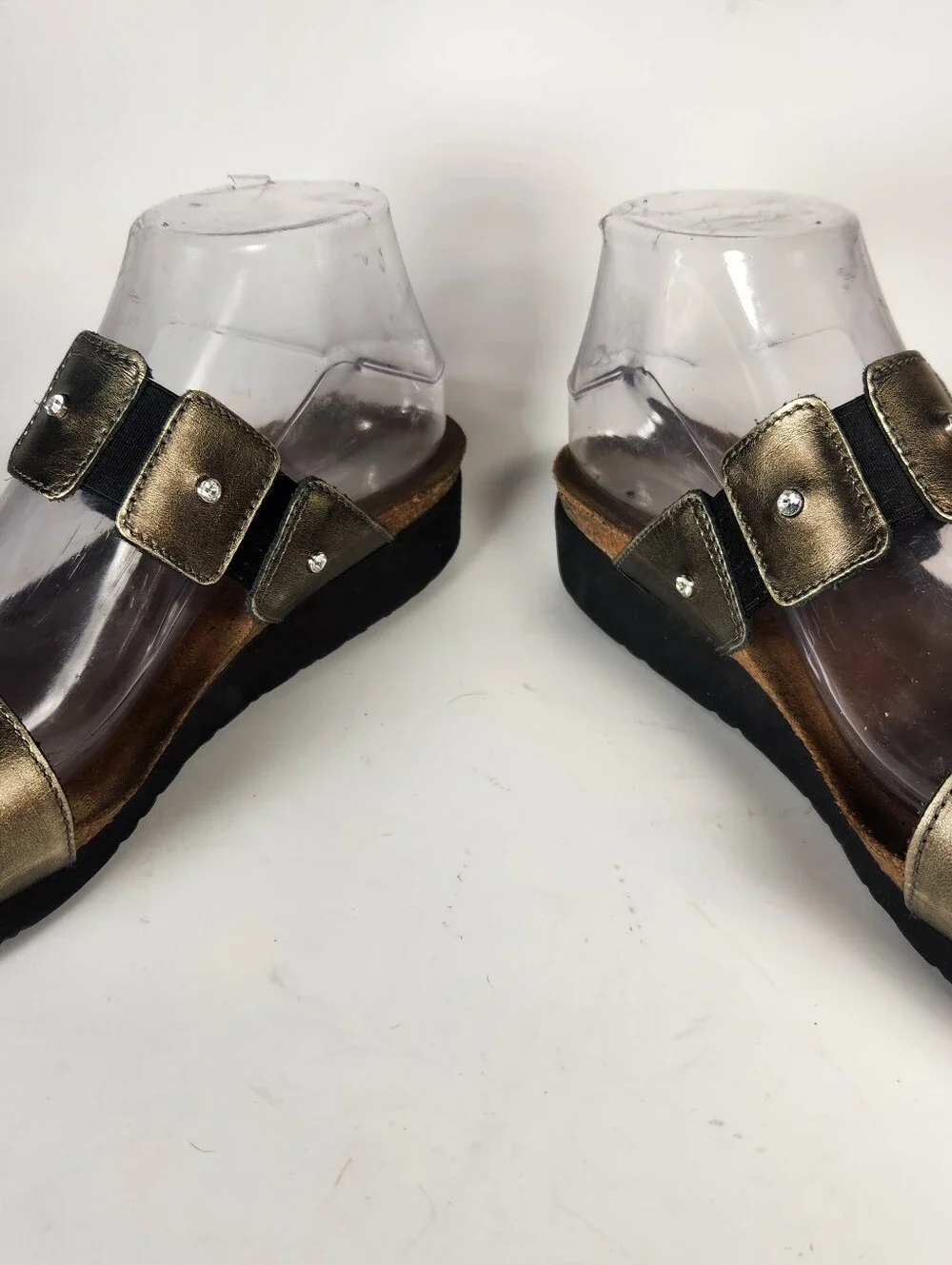 NAOT Women's Ashkey Sandal 11 EU 42 Metallic Gold Wedge Leather Rhinestones